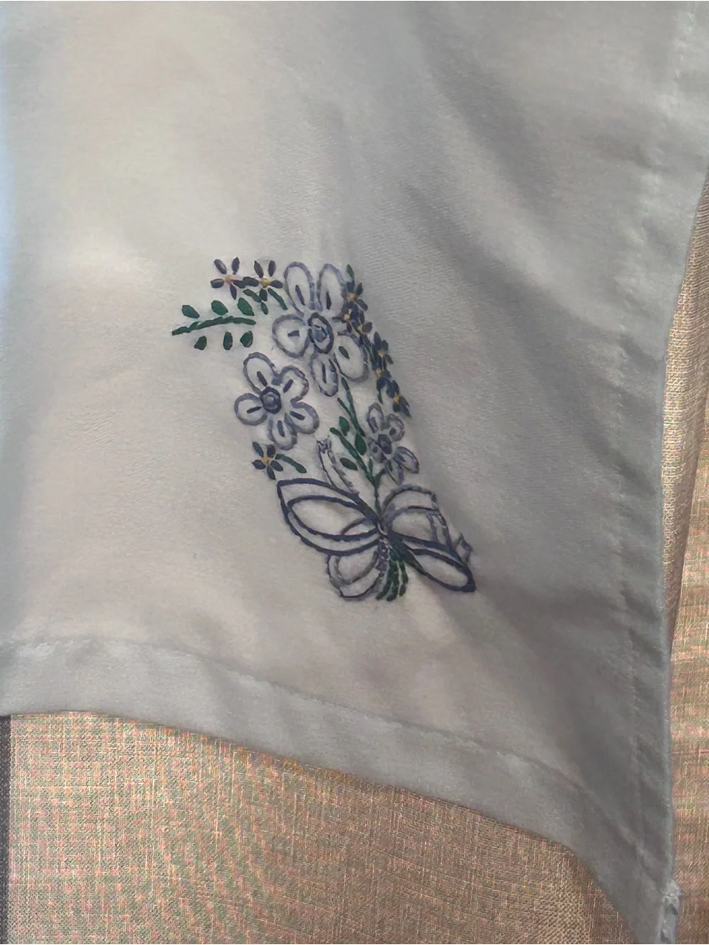 Embroidered White Kitchen Apron with Floral Accents
